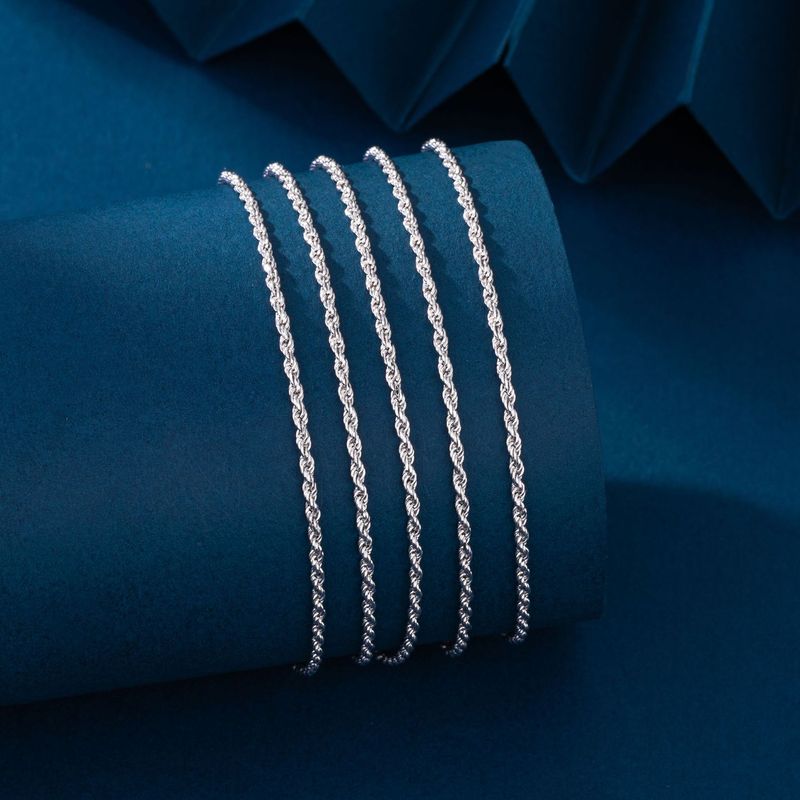 S925 Sterling Silver Rope Chain Bracelet With Cubic Zirconia - Minimalist Square Link Design For Women, Elegant & Versatile Jewelry Gift_voghion.com