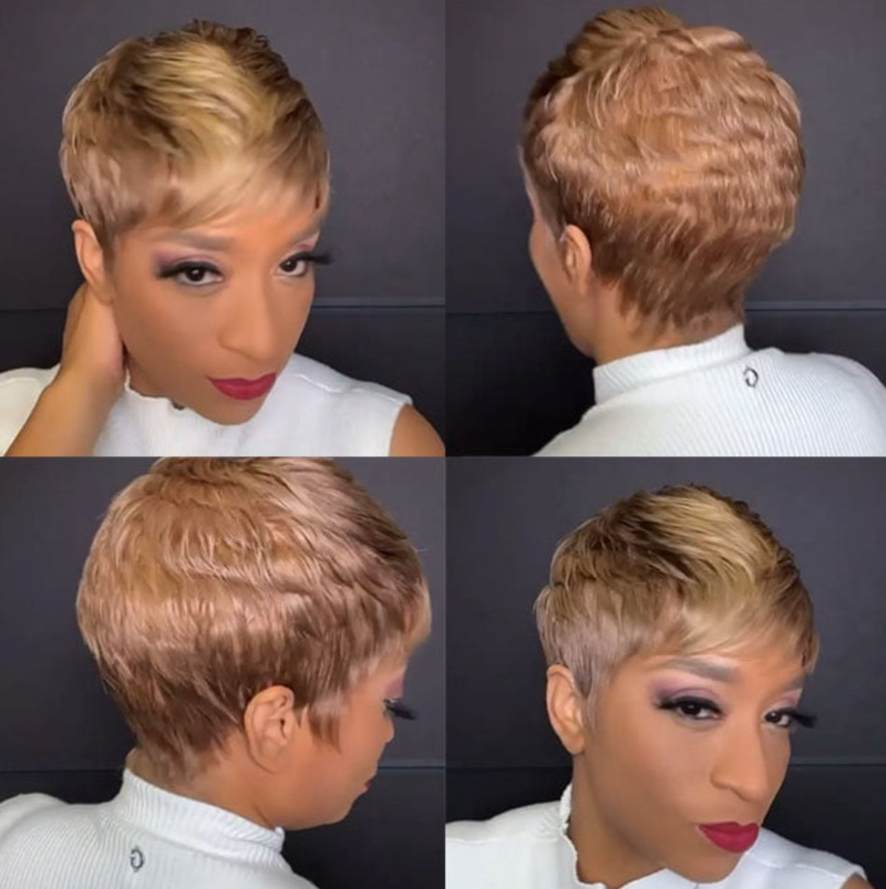 Synthetische neue Perücke für Damen, kurzes, glattes Haar, Highlight-Färbung, modischer Mechanismus_voghion.com
