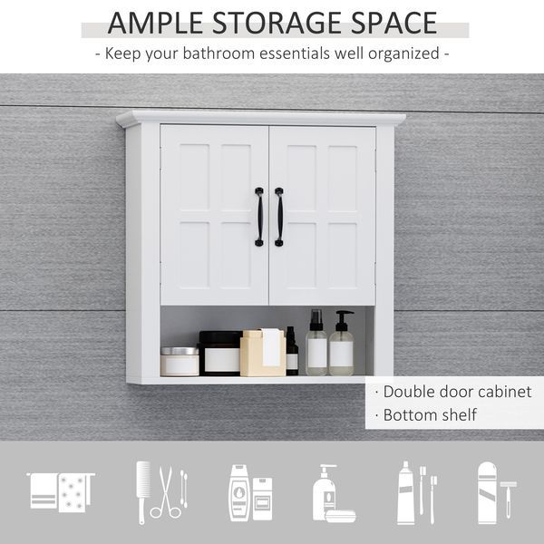 HOMCOM Bathroom Wall Cabinet, Medicine Cabinet, Kitchen Cupboard With 2 Doors And Adjustable Shelf, White_voghion.com