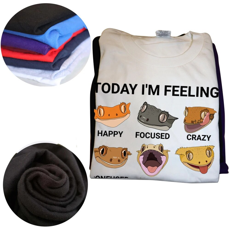 Lustiges T-Shirt mit Aufschrift „Heute fühle ich mich mit Haubengecko“, Sommerstil, grafische Baumwolle, Streetwear, Kurzarm, Geburtstagsgeschenke_voghion.com