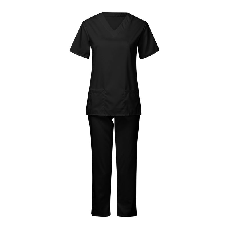 Vêtements pour femmes nouvelle couleur unie poche col en V uniforme de travail infirmier uniforme d'infirmière uniforme d'infirmière costume deux pièces femme_voghion.com