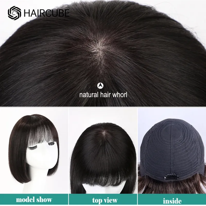 Bob-Perücke aus natürlichem, schwarzem, glattem Echthaar, kurz, 100 % Remy-Haar, mit Pony für Frauen_voghion.com