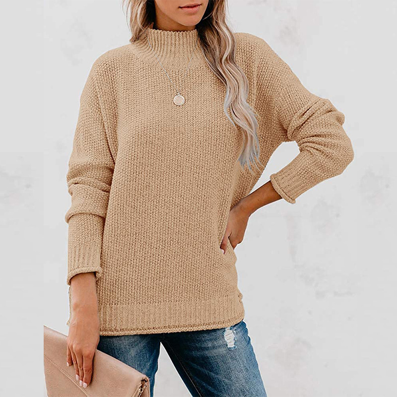 Women's turtle neck lady solid color temperament commuter knit top women's sweater_voghion.com