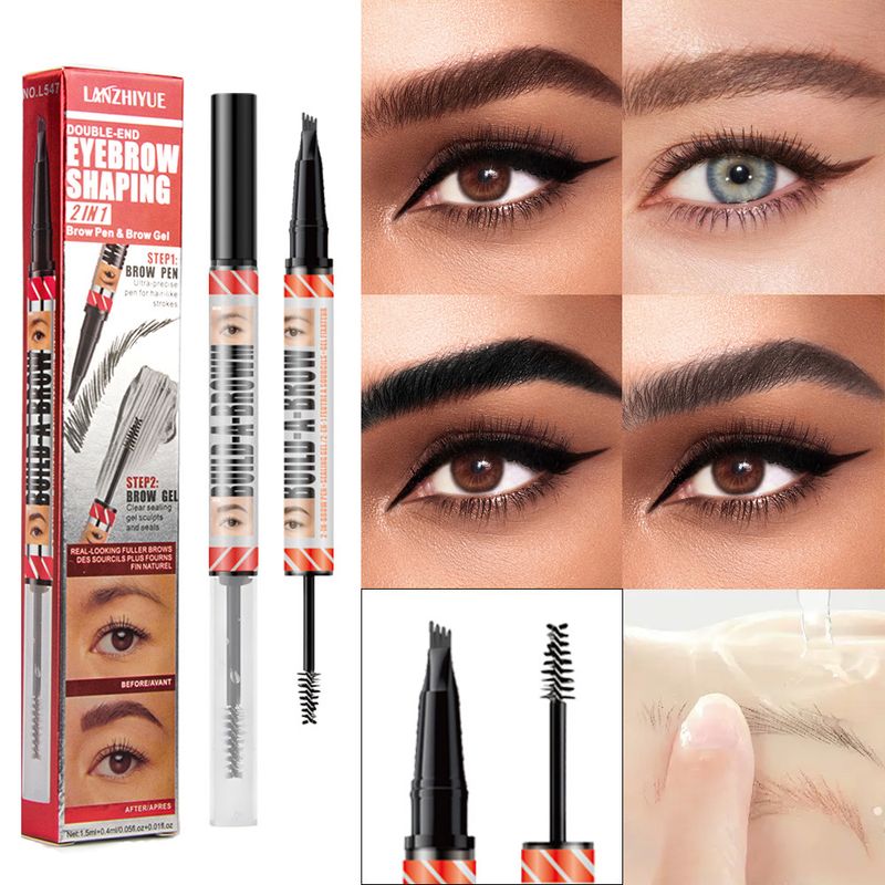 Eyebrow Enhancers Cosmetics LANZHIYUE Double Headed Four Pronged Eyebrow Pencil + Eyebrow Shaping Cream Quick Drying Waterproof Liquid Eyebrow Pencil_voghion.com