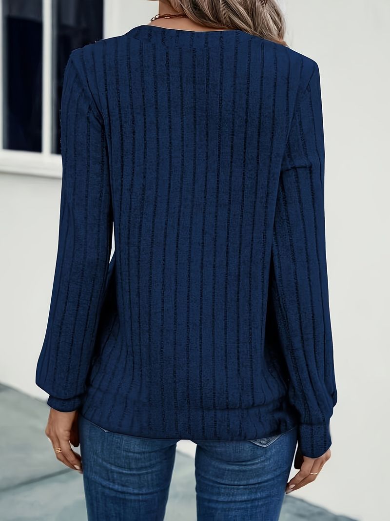 Maglia a coste con scollo a V – Camicetta comoda a maniche lunghe | Eleganza senza sforzo e comfort per tutto il giorno_voghion.com