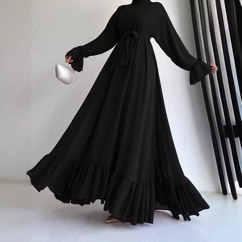 Dammekleedung Moslem New Chiffon Fest Faarf Long Rimm Moud Elegant Kleed_voghion.com