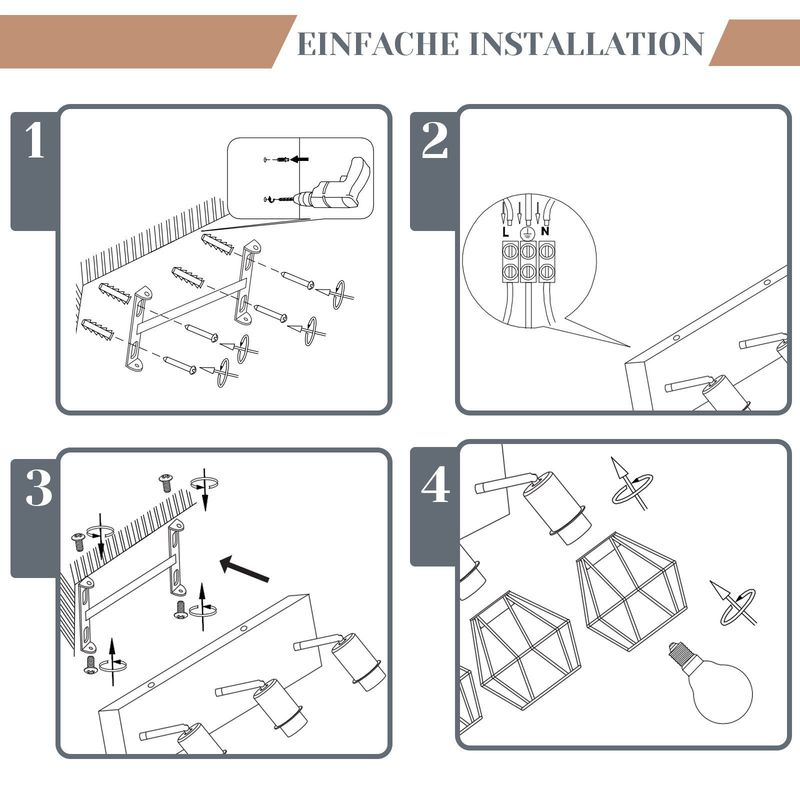 Glitzerlife Deckenstrahler 3 Flammig Deckenleuchte Schwarz Holz - E14 Retro Deckenlampe Metall Schwenkbar 350° Deckenleuchte Innen MAX.25W Für Esszimmer Küche_voghion.com