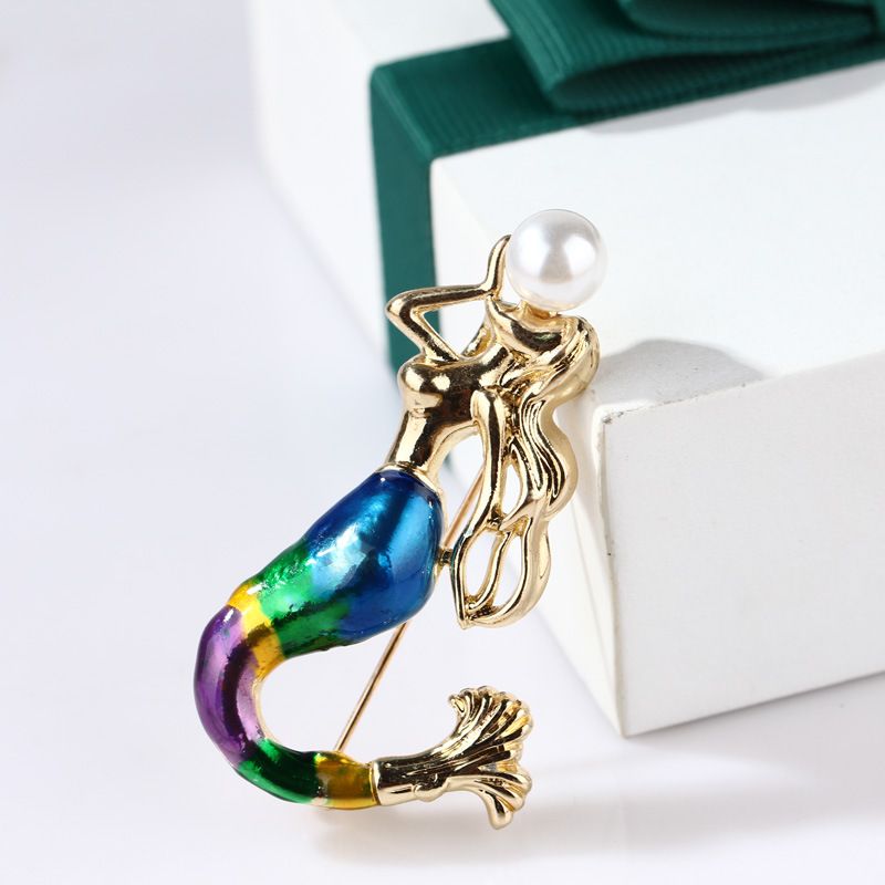 fashion personality painted oil drop mermaid corsage personality pearl pin buckle accessories brooch_voghion.com