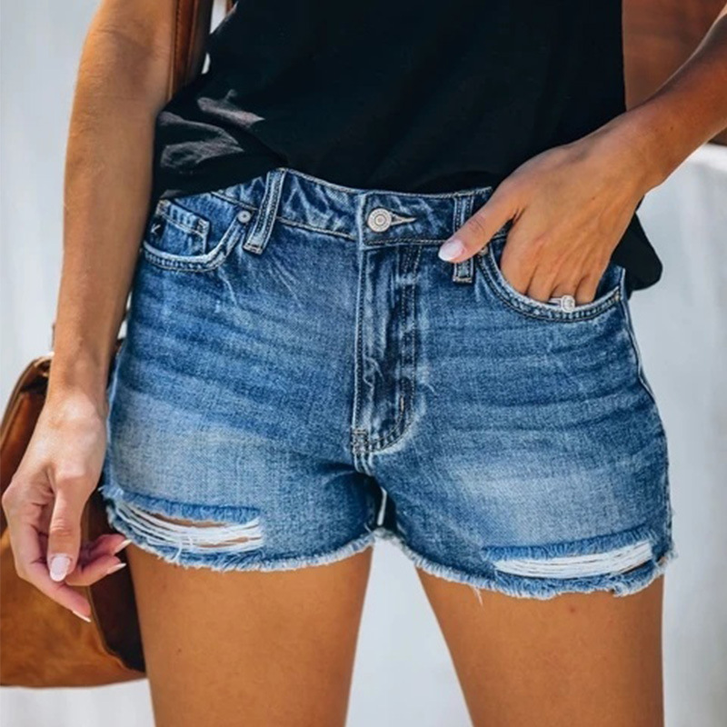 Verwaschene, zerrissene Freizeit-Shorts-Jeans für Damen_voghion.com
