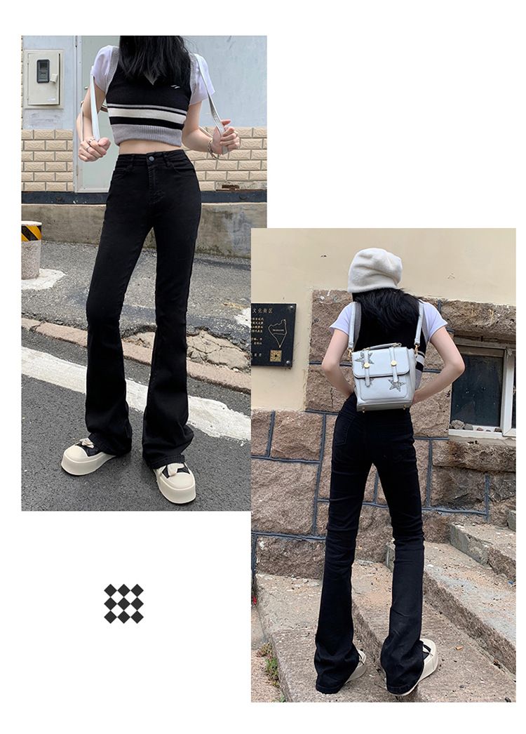 Damkläder high street retro heta flickans utsvängda jeans för kvinnor hög midja slim fit trendiga all match bell bottom byxor_voghion.com