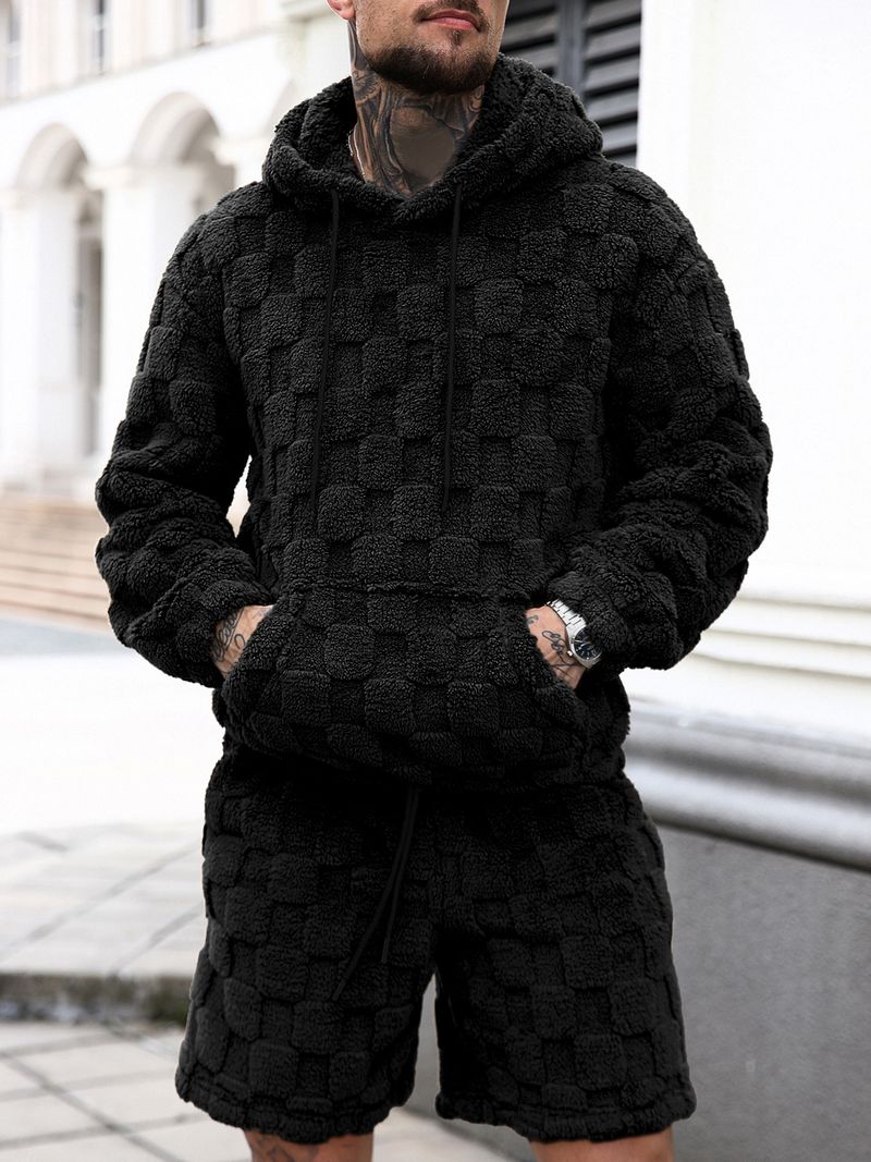 Unisex fleece hoodie en shorts met trekkoord - zachte sherpavoering, joggingbroek met all-over print (5 kleuren, loungewear en streetwear hybride)_voghion.com