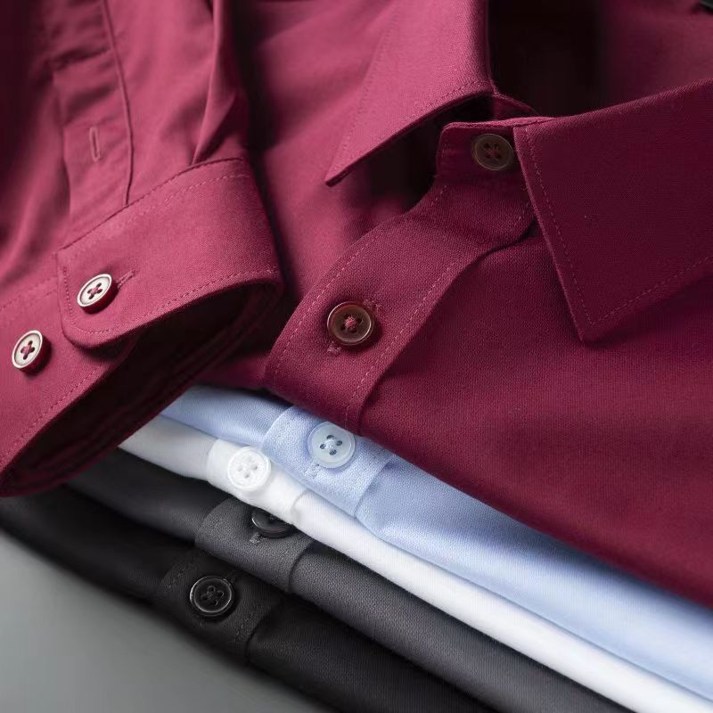 2023 New Light Luxury Long sleeved Business Casual No iron Silk Smooth High end Feel Handsome Versatile Men's Shirt_voghion.com