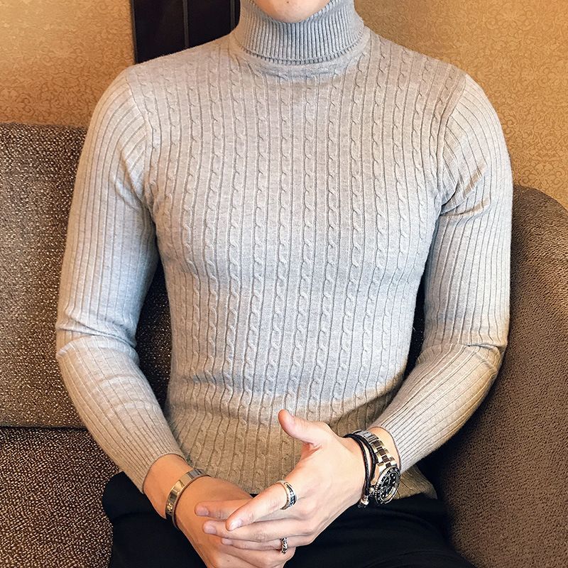 New Turtleneck Men's Solid Color Twisted Sweater Youth Long-sleeved Knitted Sweater FG_voghion.com