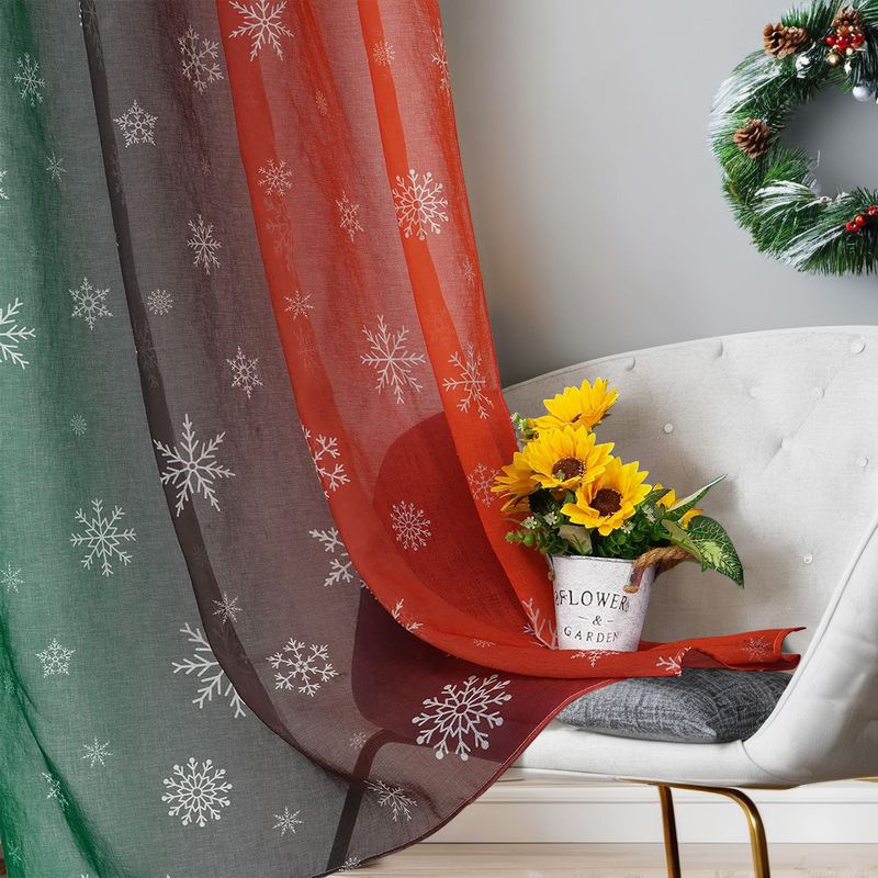 Curtains Christmas Snowflake Sheer Curtains Colorful Digital Print Voile Window Drapes With Ring Top Ready To Hang_voghion.com