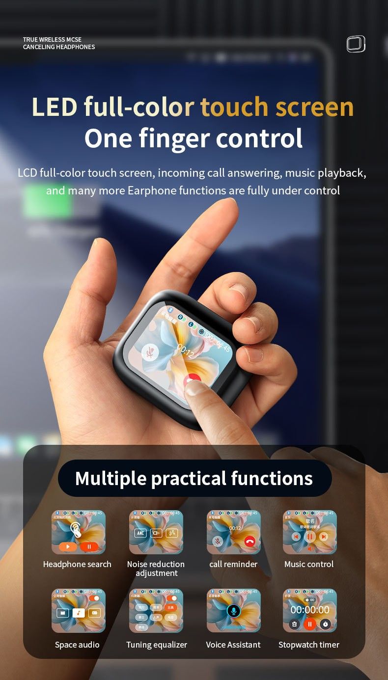 LX10 Kablosuz Bluetooth Kulaklıklar ANC+ENC Çift Gürültü Engelleme, Tam Renkli Dokunmatik Ekran LCD, IPX4 Su Geçirmez, 15 m Menzil, 5.4 Bluetooth_voghion.com