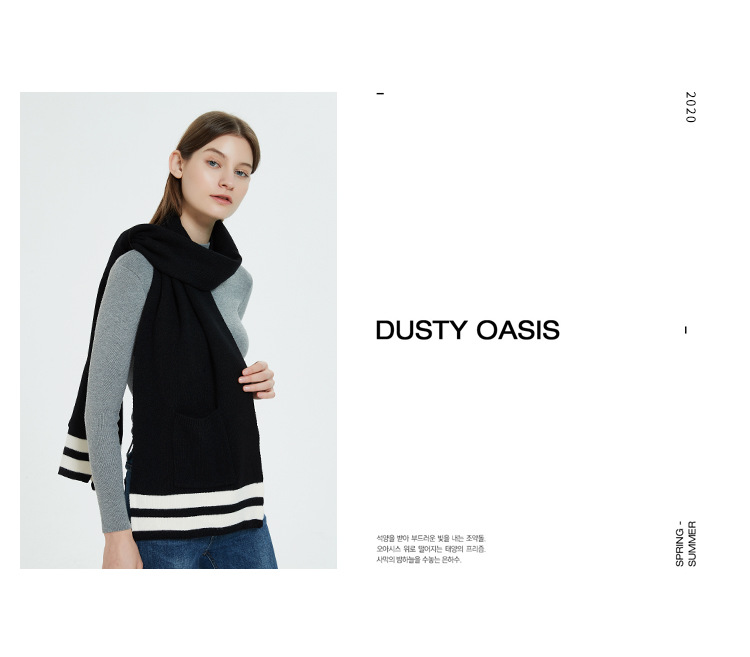 Women's Scarves new high-quality knitted wool scarf core-spun yarn solid color pocket scarf for men and women_voghion.com