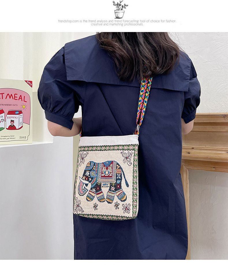 Borsa a tracolla da donna con motivo a gufo e elefante, borsa a tracolla da donna per uscire, borsa in tessuto etnico con ricamo jacquard bifacciale_voghion.com