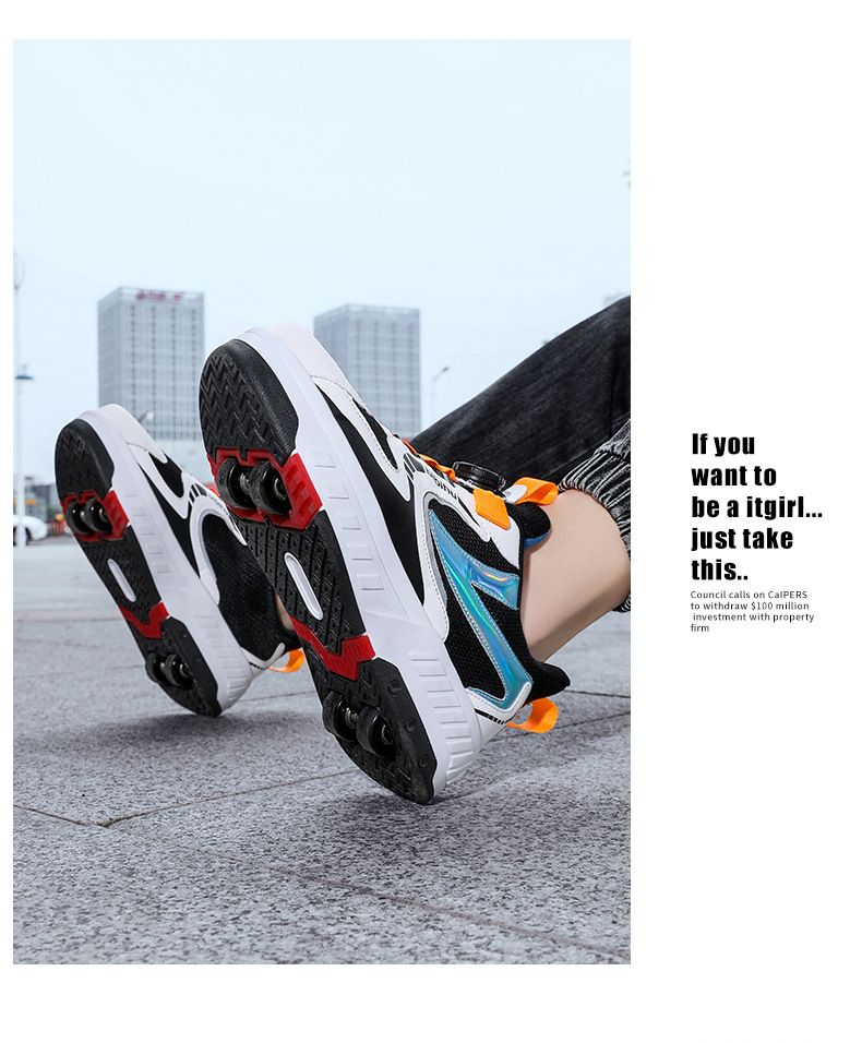 Patines de ruedas de cuatro ruedas para madres y niños, patines de ruedas para niños, patines de ruedas para estudiantes, deformación de contracción invisible_voghion.com