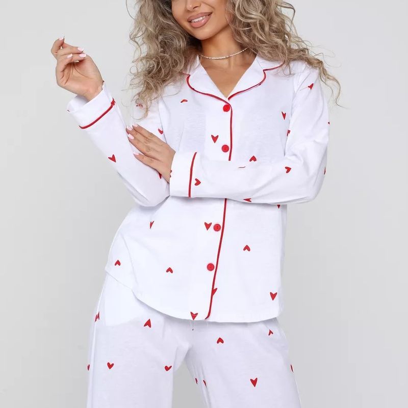 Autumn And Winter Simple And Comfortable Pajamas Women's Christmas Long-sleeved Shirts And Trousers Two-piece Set_voghion.com