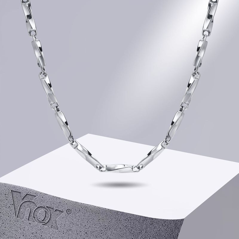 QSZB Mobius kettingen voor mannen, 4 mm gedraaide staaf ks ketting, nooit vervagende zilveren kleur geometrische jongenskraag_voghion.com