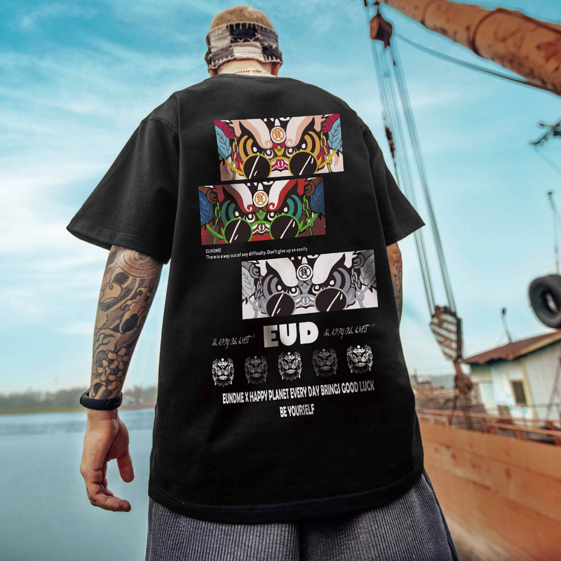 C&JÚJ nyomtatott oroszlános férfi póló divatcímkével, rövid ujjú, hip-hop, kínai stílusú, túlméretezett, túlsúlyos_voghion.com