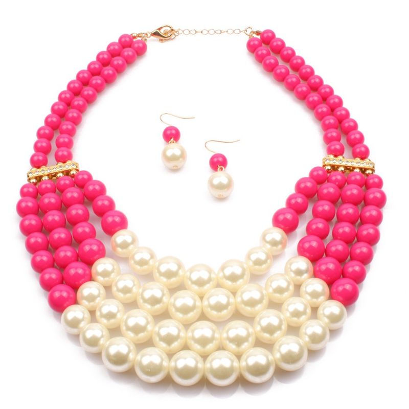 Collar y pendientes cortos de perlas versátiles hechos a mano con múltiples capas_voghion.com