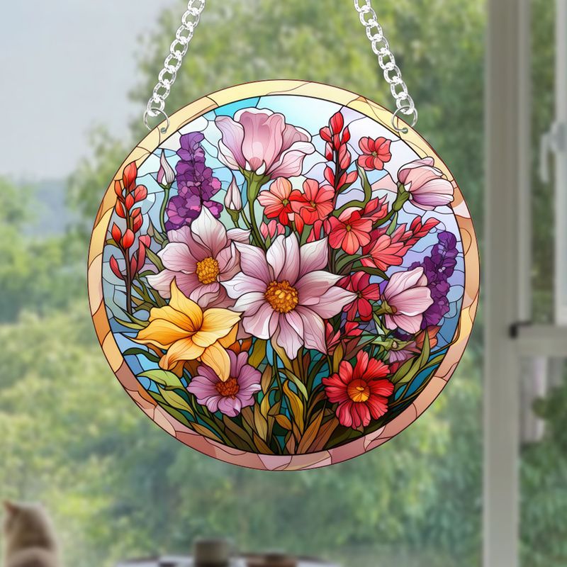 Mazzi di fiori, ciondolo per la casa Suncatcher in acrilico stampato su entrambi i lati, catena e ventosa per la consegna_voghion.com