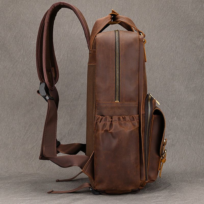 Crazy Horse Photography Men's Large Capacity Backpack Cowhide Travel Outdoor Genuine Leather DSLR Camera Bag_voghion.com