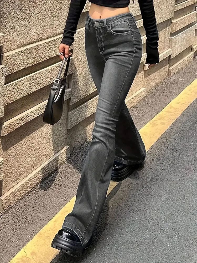 Abbigliamento da donna Jeans svasati retrò Pantaloni estivi dritti larghi Design di nicchia Casual_voghion.com