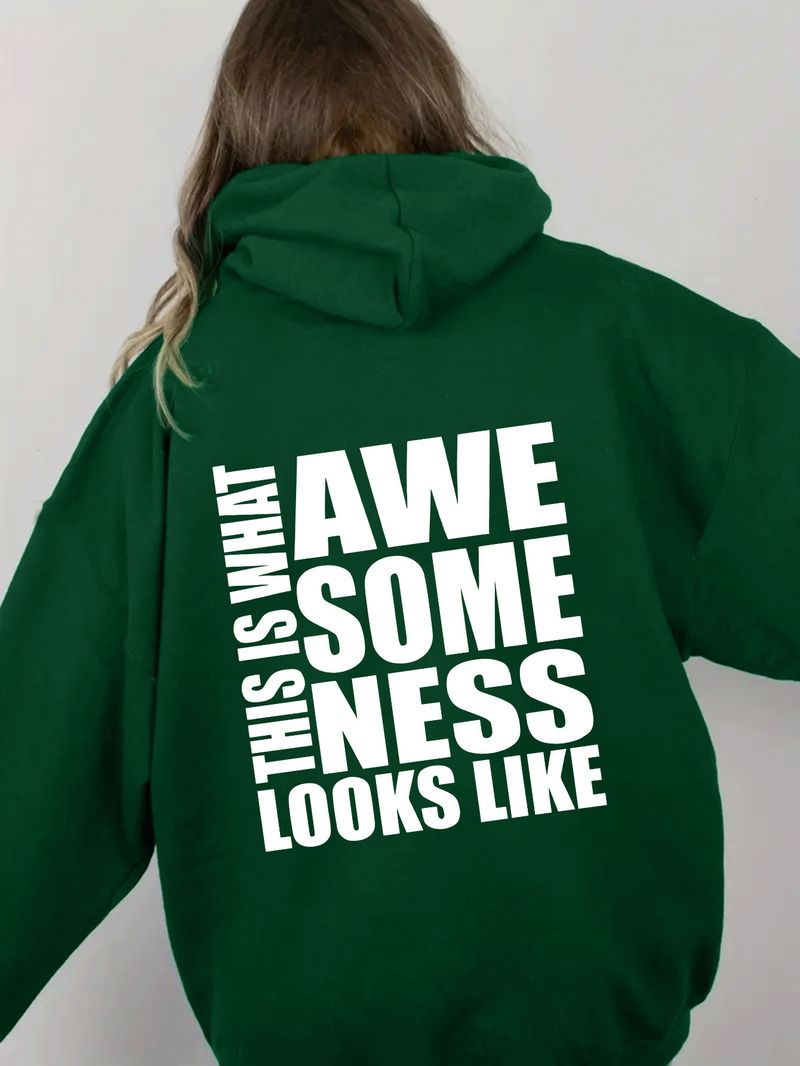 Damen-Fleece-Sweatshirt mit überschnittenen Schultern im Y2K-Stil, einfarbiger Buchstabenprint, Kängurutasche und Kordelzug, Kapuzenjacke_voghion.com