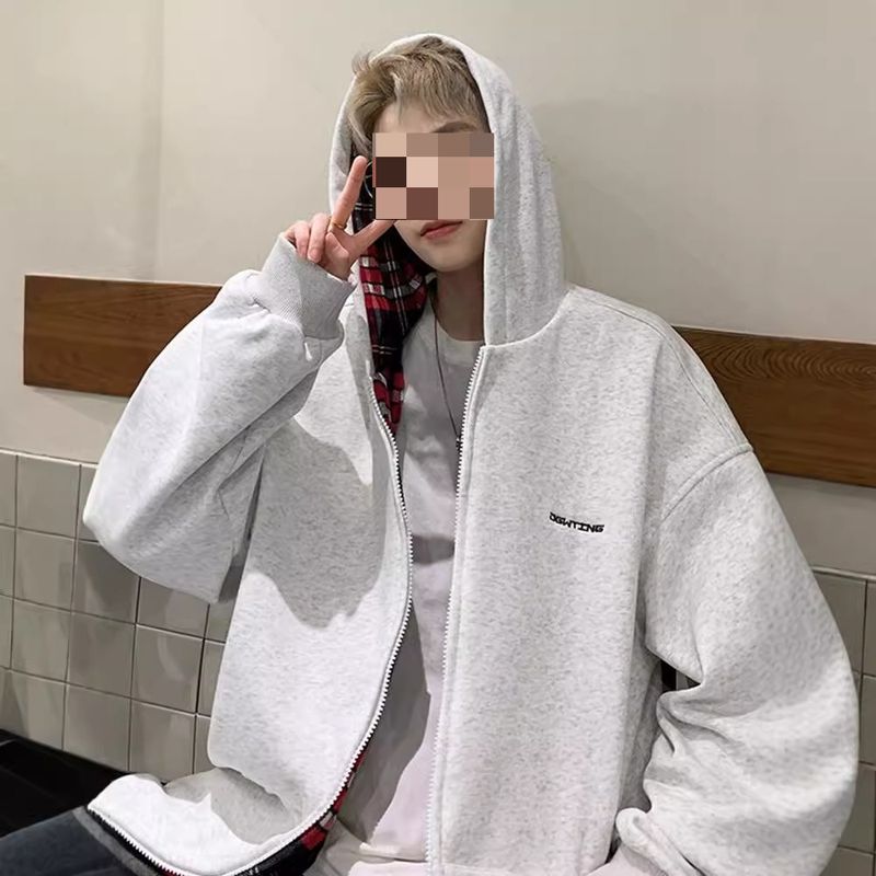 Cardigan con cappuccio semplice e ampio da uomo per autunno e inverno_voghion.com