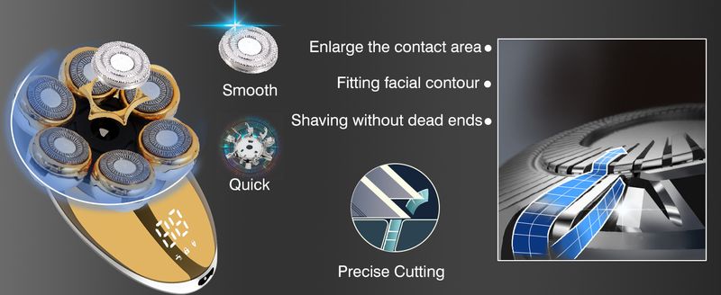 New Model Shaver With Digital Display, Seven Blades, Electric Razor Head, Bald Hair Trimmer, Rechargeable All-in-One_voghion.com