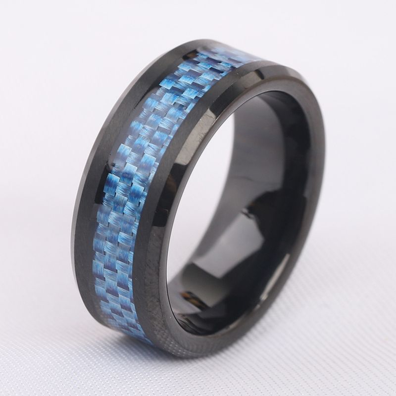 Anello alla moda da 8 mm di larghezza in tungsteno e fibra di carbonio per uomo in più colori_voghion.com
