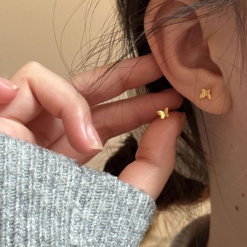 Light Luxury Niche Design Mini Small Gold Butterfly High-Value Exquisite Cute Petite High-End Earrings_voghion.com
