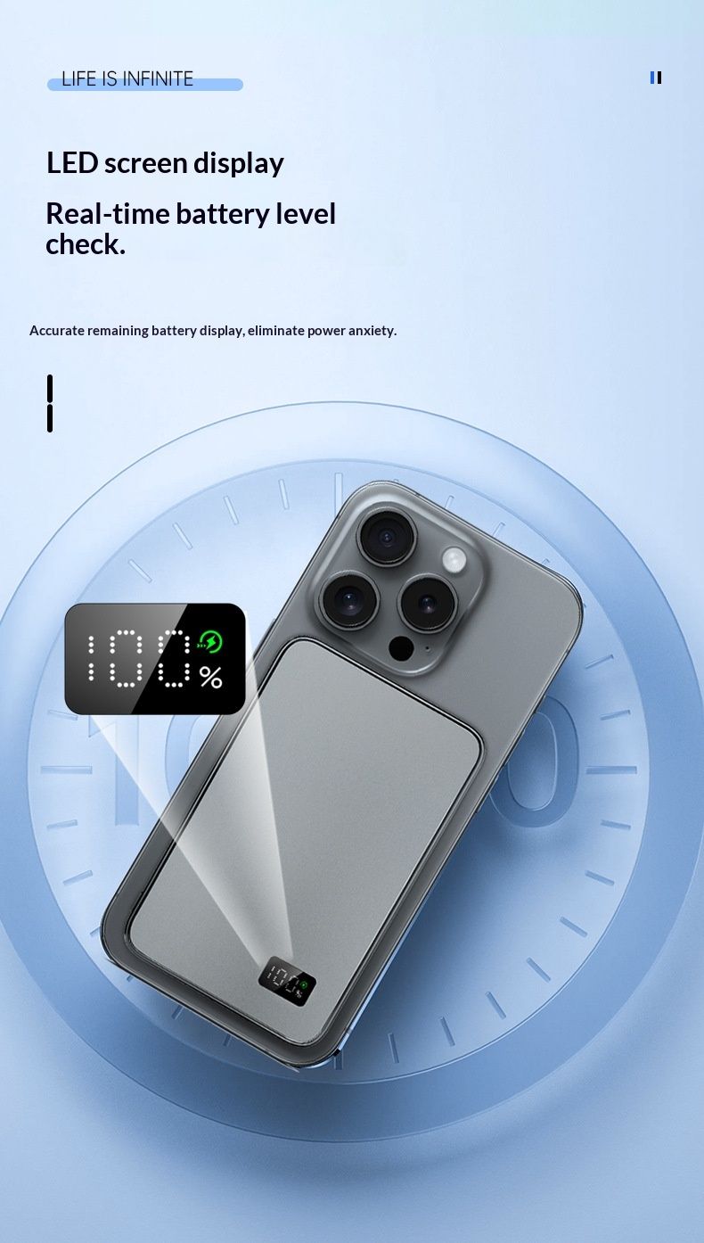 Ricarica rapida magnetica wireless transfrontaliera compatibile con telefoni e auricolari Display digitale ultrasottile_voghion.com