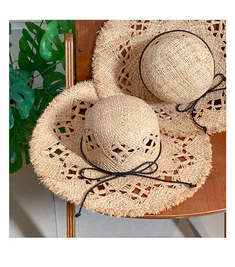 Hollow Out Raffia Straw Women's Summer 2025 New Beach Parasol Wide Brim Sun Hat Fashionable And Versatile_voghion.com
