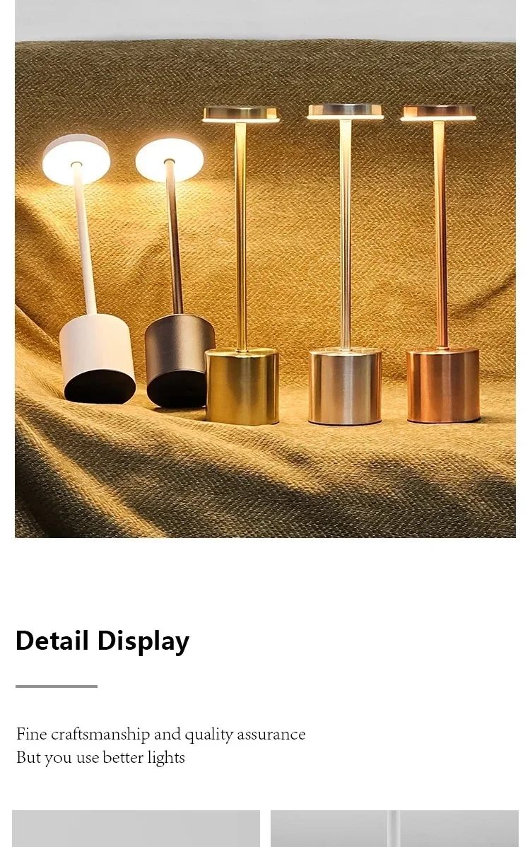 Luminária de mesa LED com sensor de toque simples, recarregável, 3 cores, ajustável, para cabeceira, ambiente criativo, bar, decoração de sala_voghion.com