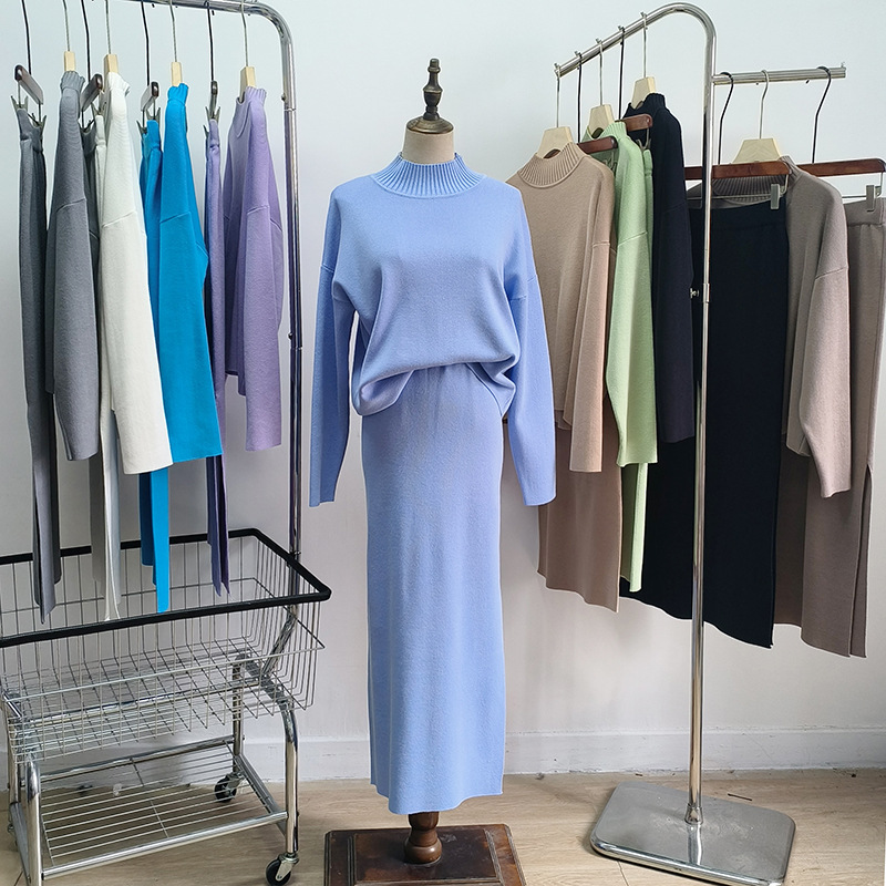 Vêtements pour femmes vêtements pour femmes 2023 automne nouvelle mode décontractée jupe longue costume deux pièces pull en gros_voghion.com