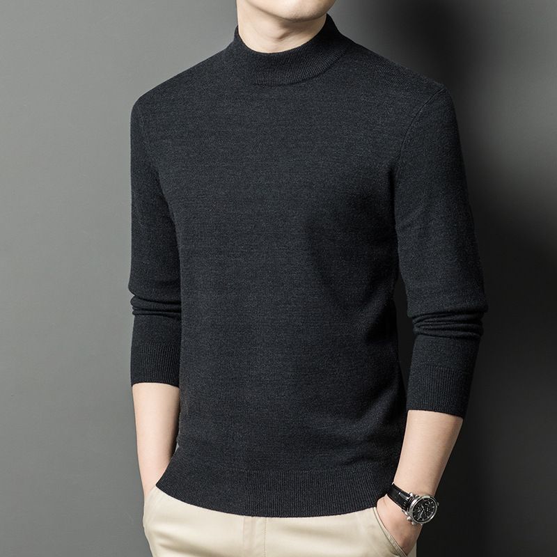 Neuer mehrfarbiger Pullover in sauberer Version mit halbem Rollkragen für Herren, gestrickt, lässiges Basishemd_voghion.com