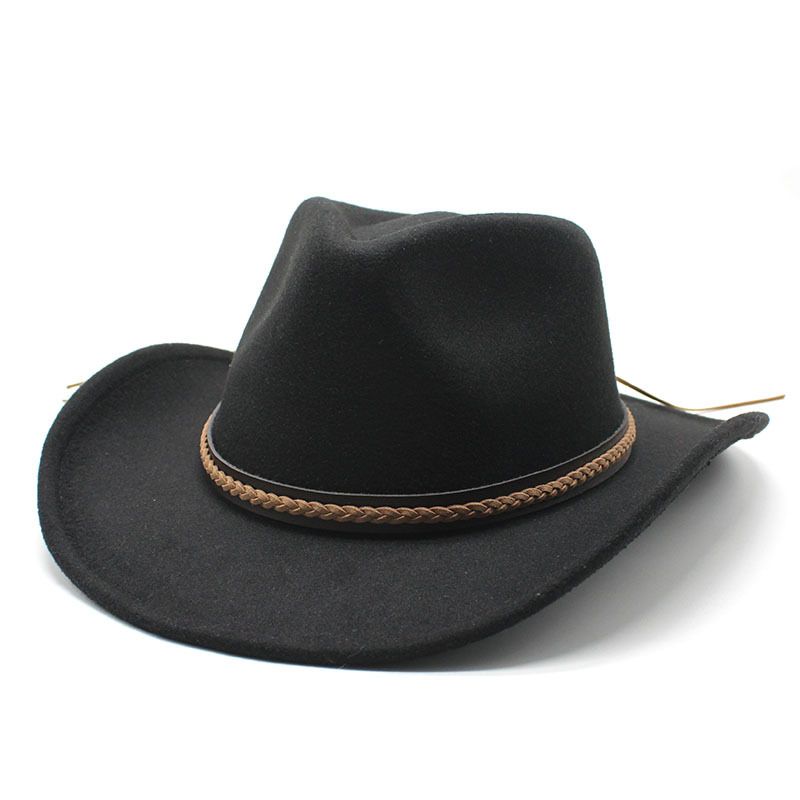 Modny zimowy kapelusz kowbojski z podwiniętym rondem i skórzanym retro dżentelmenem, damską czapką jazzową, kowbojką, kościelną, sombrero_voghion.com