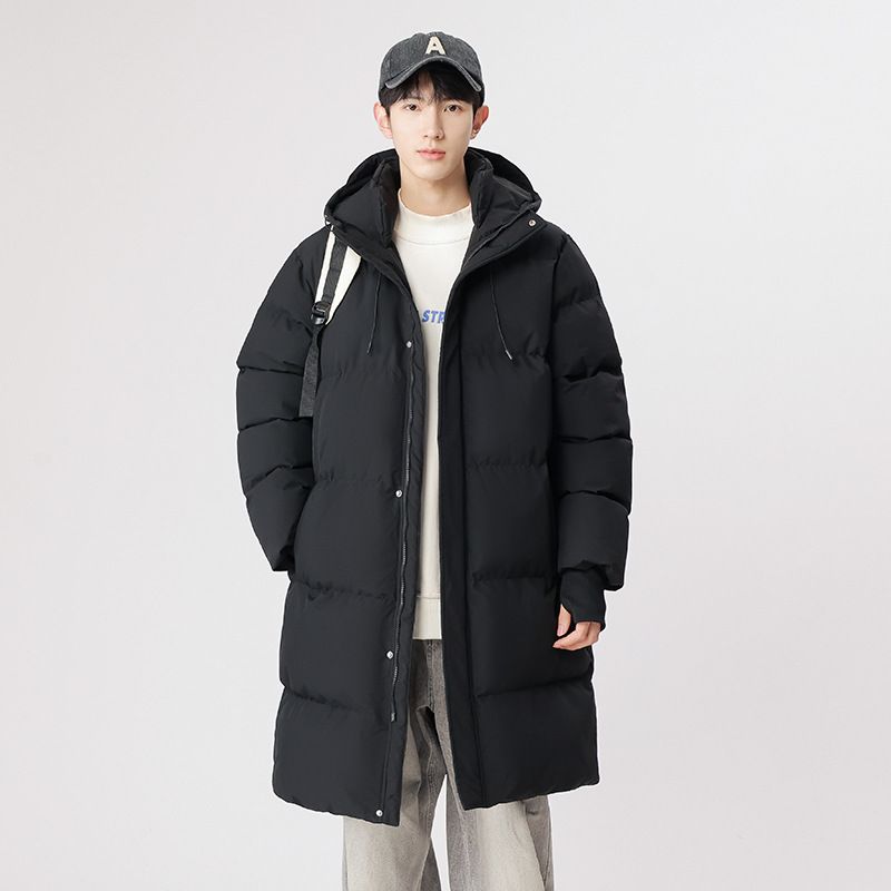 Mittellang für Männer und Frauen, winterverdickter, warmer, wasserabweisender Kapuzenmantel, trendige, lässige Baumwolle über dem Knie_voghion.com