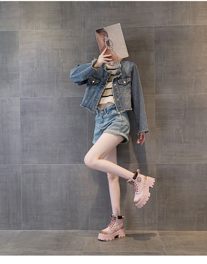 Botas amarillas grandes para mujer, nuevas botas de locomotora retro de piel de cerdo, botas cortas para herramientas de montañismo, botas Martin para mujer_voghion.com