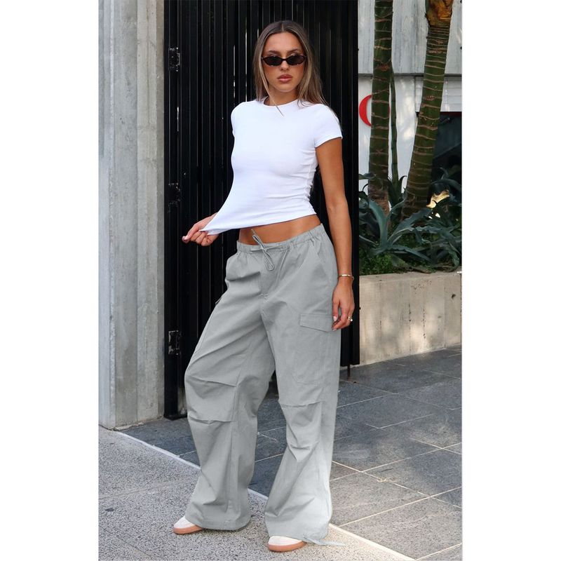 Women's Cargo Pants With Drawstring Waist & Multiple Pockets - Comfortable Loose Fit Straight Leg Workwear Pants For Casual Street Style_voghion.com