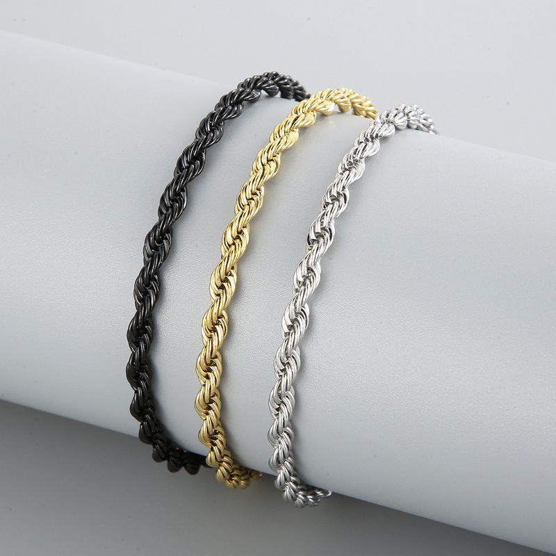 Bransoletki męskie Biżuteria ze stali tytanowej Modny prosty męski łańcuszek ze skręconą klamrą 4/6/8 mm Bransoletka ze skręconej liny_voghion.com