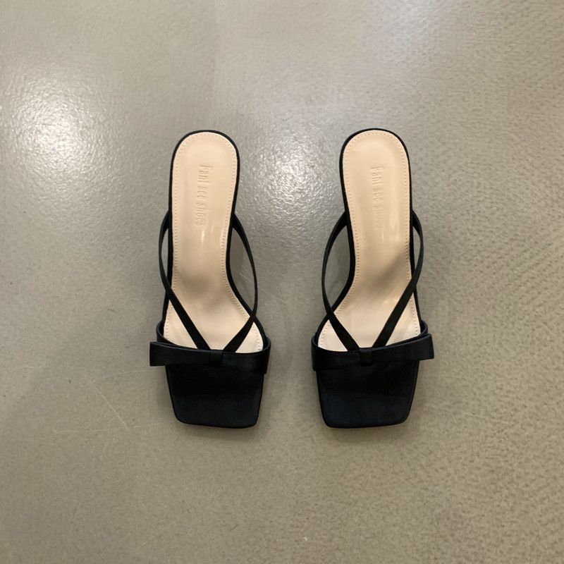 Französische Katzensandale im Feenstil für Damen, offene Sommerspitze mit Schleife, quadratische Spitze, dünner Absatz, eleganter High Heel_voghion.com