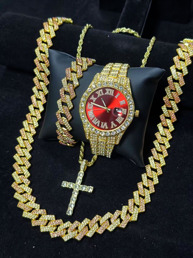 Stilvolles Quarzuhr-Set mit Diamantakzenten und passender Armband-Halsketten-Kombination – perfektes Geschenk für Männer und Frauen_voghion.com