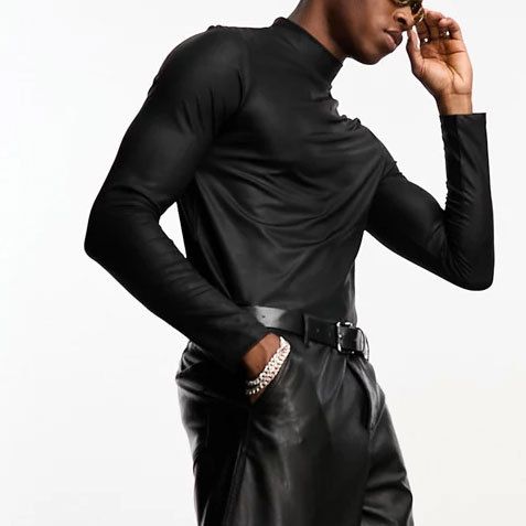 abbigliamento uomo pelle PU opaca pelle lucida maglietta con cappuccio collant uomo_voghion.com