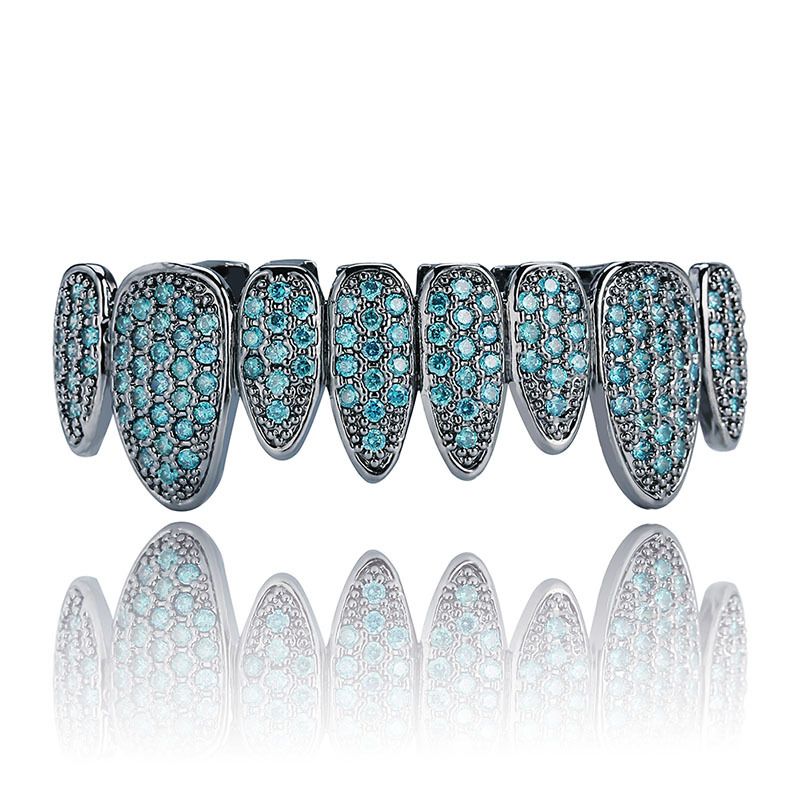 Vanzare fierbinte Zircon complet cu opt dinti incrustat Bretele din zircon Hip Hop Personalitate neregulata Bretele din aur_voghion.com