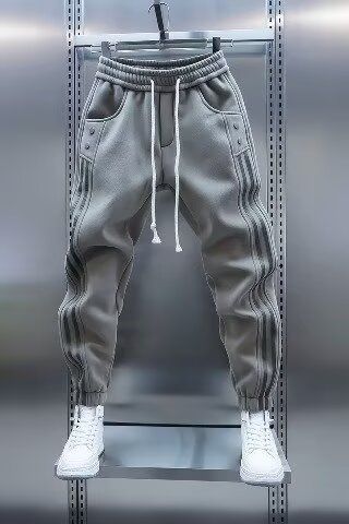 Pantalon de jogging décontracté pour homme avec taille élastique et cordon de serrage aux poignets – Pantalon de survêtement slim rayé pour le printemps et l'automne (noir/vert)_voghion.com