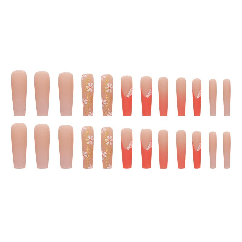 Nails Art & Tools Frosted Golden Autumn Orange Style Long Water Pipe Nail Hot Girl Style Diamond Flower Wear Nail Wholesale Nails_voghion.com